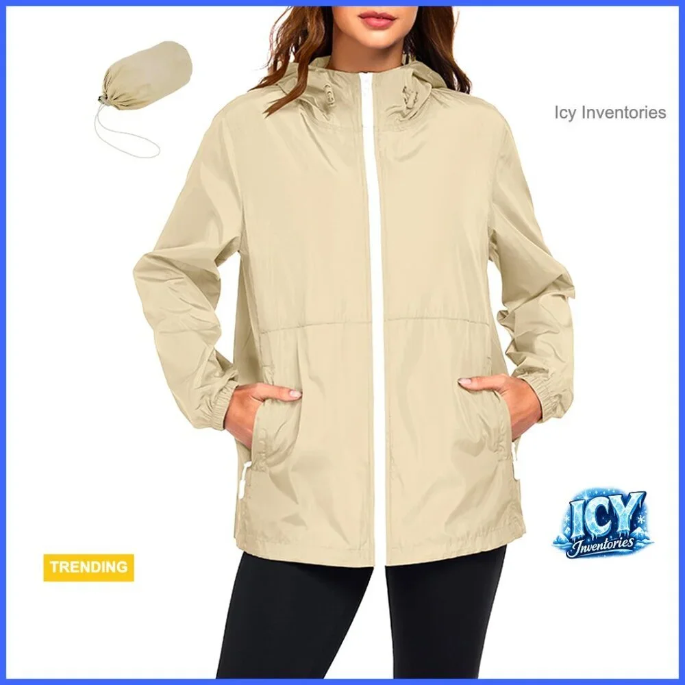 Waterproof Rain Jacket Lightweight Packable Hooded Windbreaker